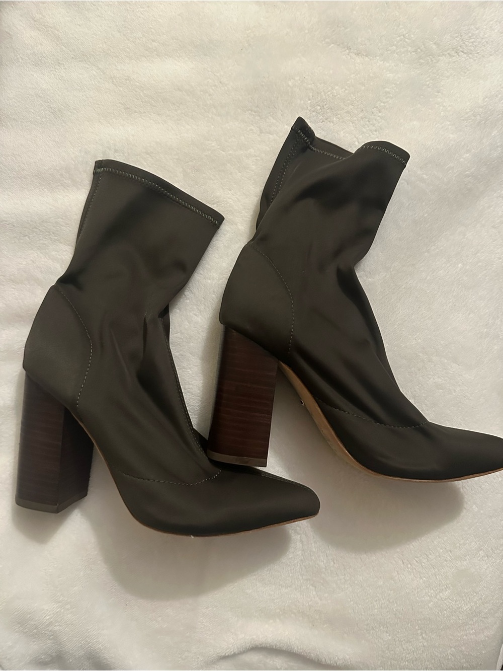 RAYE Green Stretch Sock Boot with Block Heel